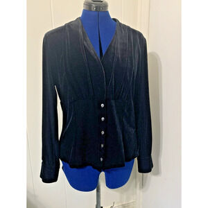 Vintage Talbots Black Velvet Babydoll Button Up Blouse Large 90 s Y2K Whimsigoth